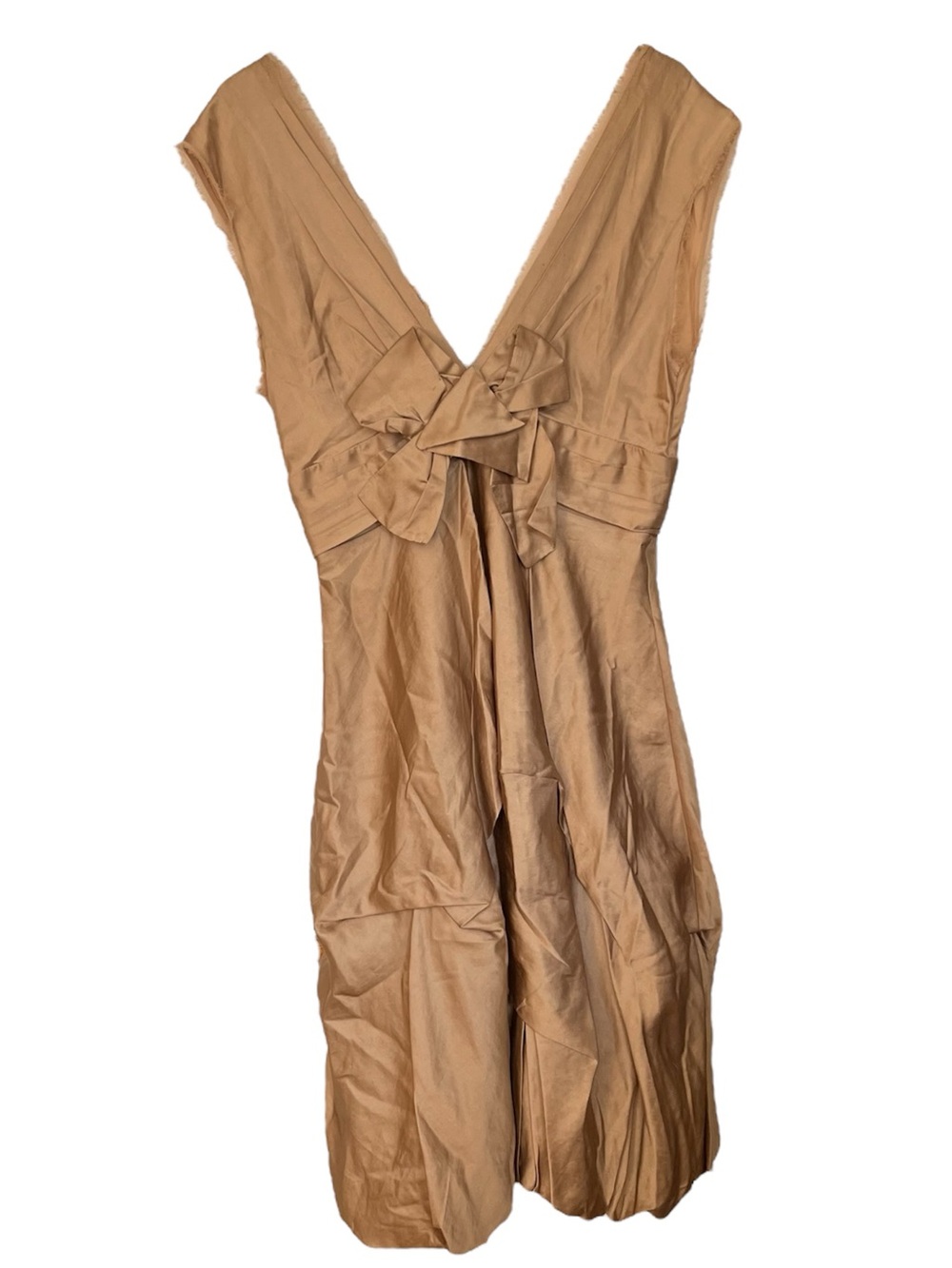 BCBGMaxAzria Tan V-Neck Bow-Accent Dress